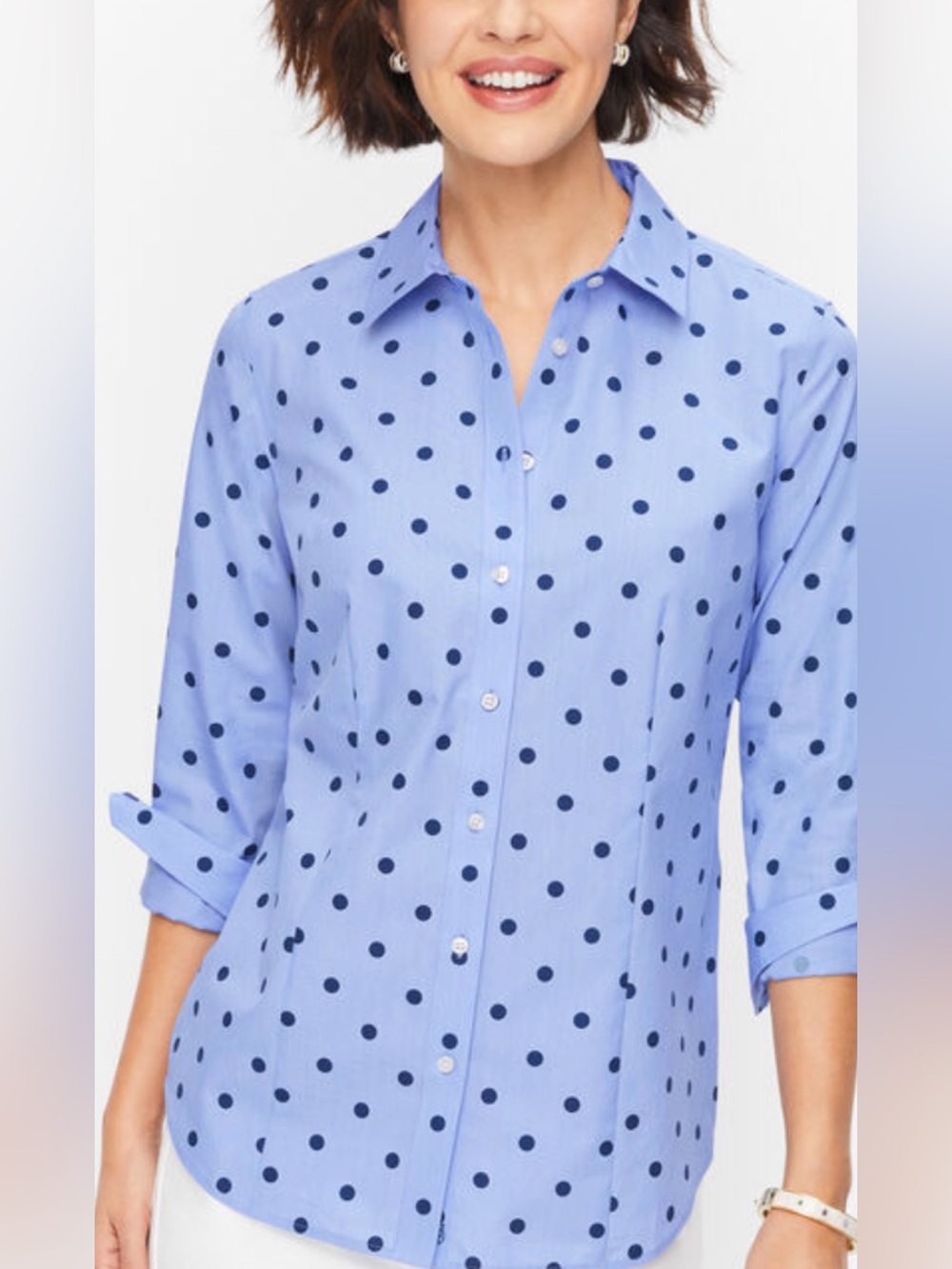 Talbots no iron polkadot PERFECT SHIRT - END-ON-END - DOT- size 12P- EUC